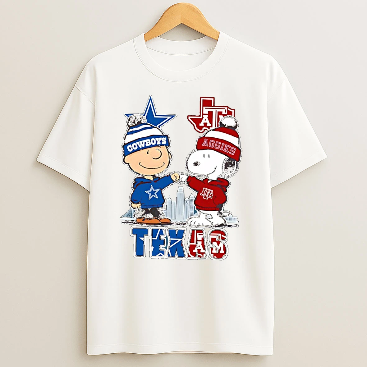 Charlie Brown Snoopy Wearing Dallas Cowboys Texas Am Aggies Apparel Tshirt Hoodie