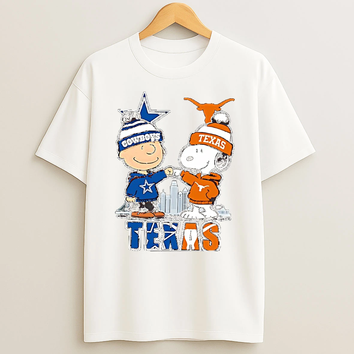 Charlie Brown Snoopy Wearing Dallas Cowboys Texas Longhorns Apparel Tshirt Hoodie