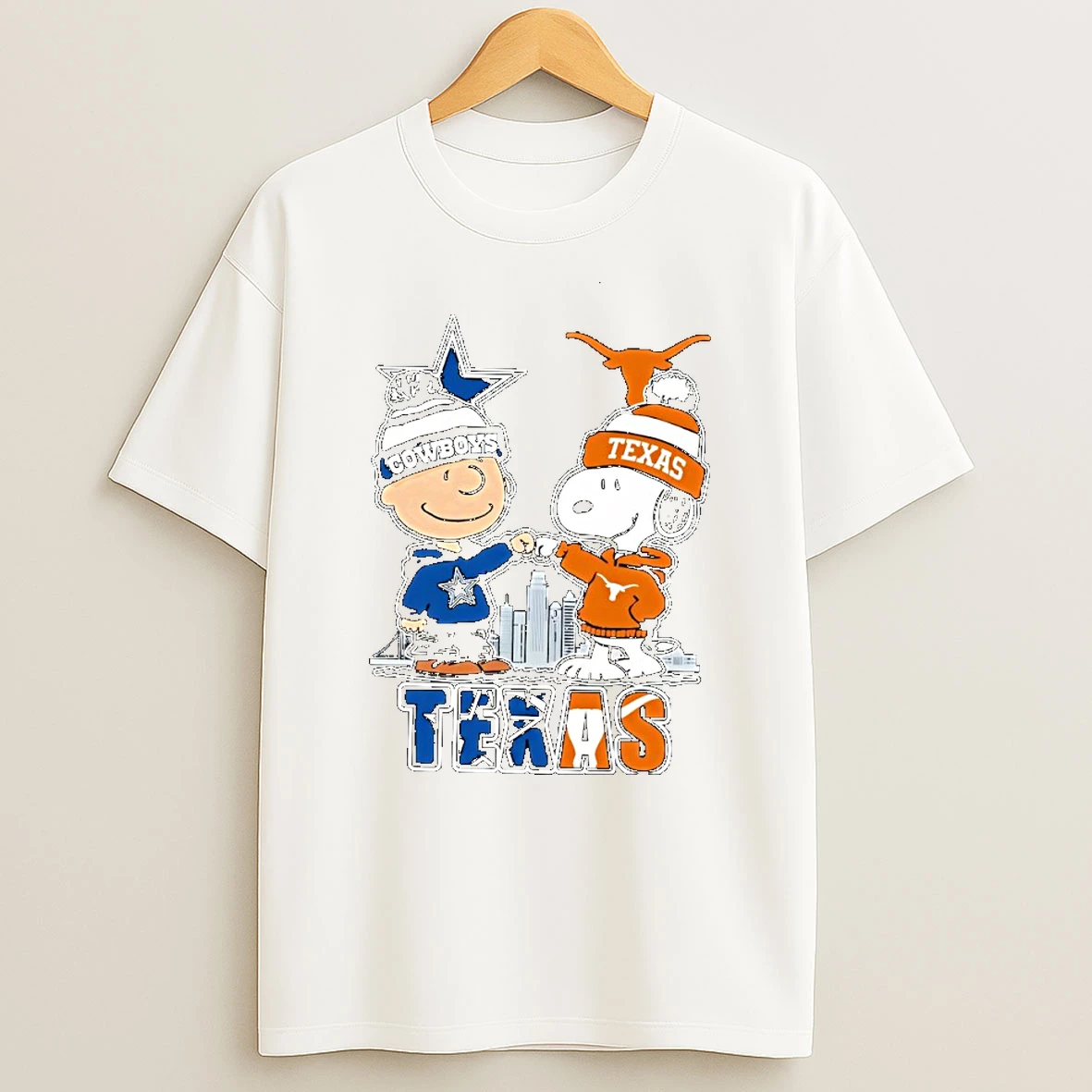 Charlie Brown Snoopy Wearing Dallas Cowboys Texas At Austin Longhorns Apparel Tshirt Hoodie