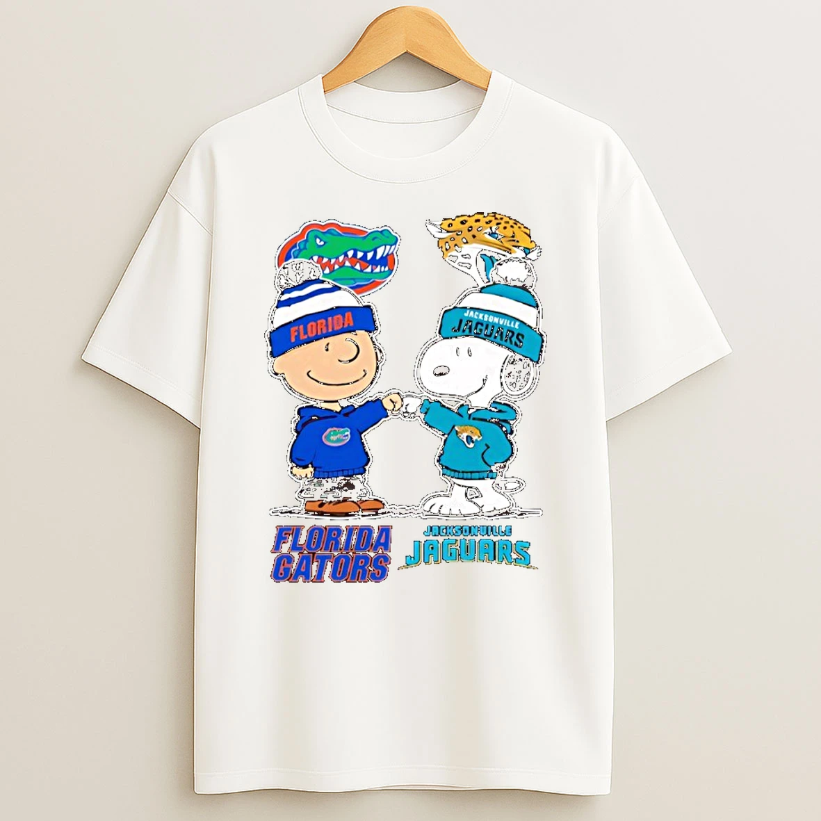 Charlie Brown Snoopy Wearing Florida Gators Jacksonville Jaguars Apparel Tshirt Hoodie