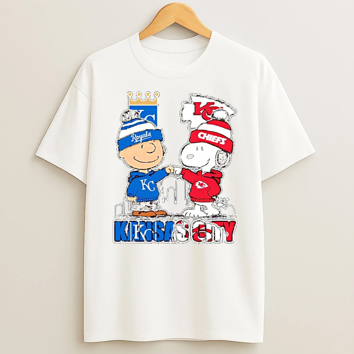 Charlie Brown Snoopy Wearing Kansas City Royals Kansas City Chiefs Apparel Tshirt Hoodie