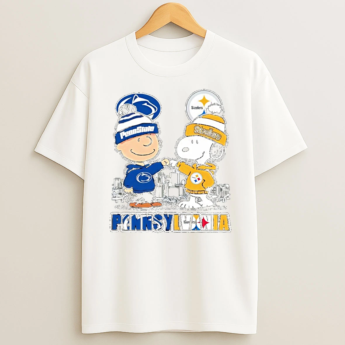 Charlie Brown Snoopy Wearing Penn State Nittany Lions Pittsburgh Steelers Apparel Tshirt Hoodie