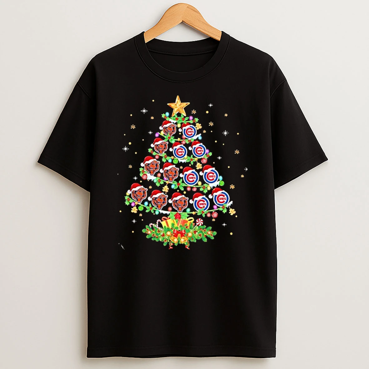 Chicago Cubs And Chicago Bears Christmas Tree Two Teams Tshirt Hoodie