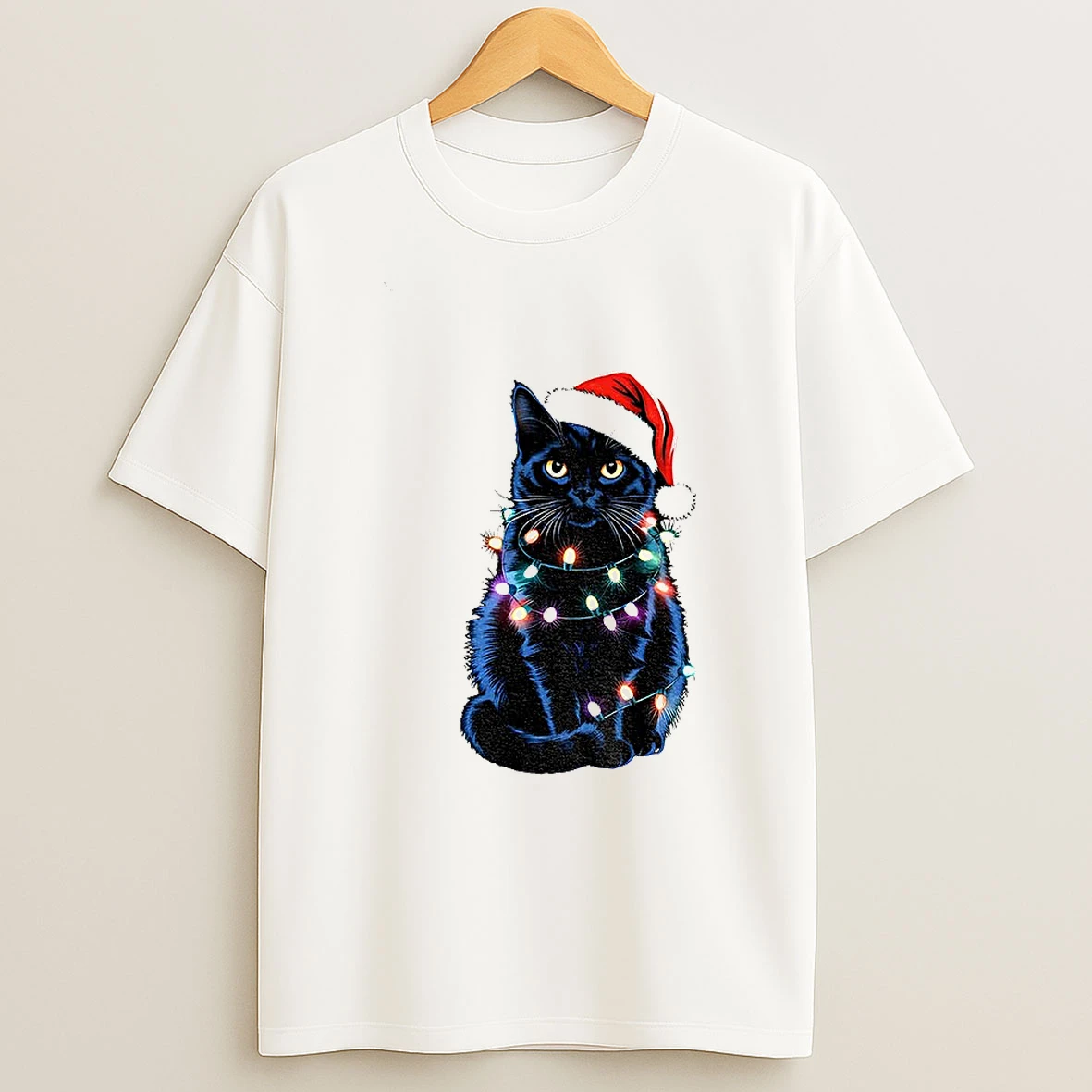 Christmas Black Cat Holiday Lights Tshirt Hoodie