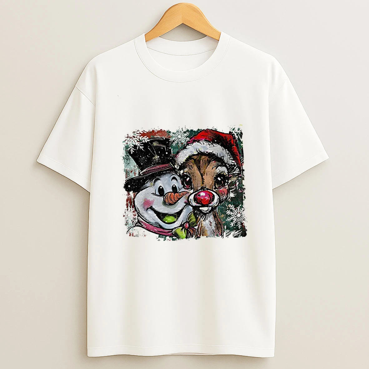 Christmas Snowman And Reindeer Tshirt Hoodie