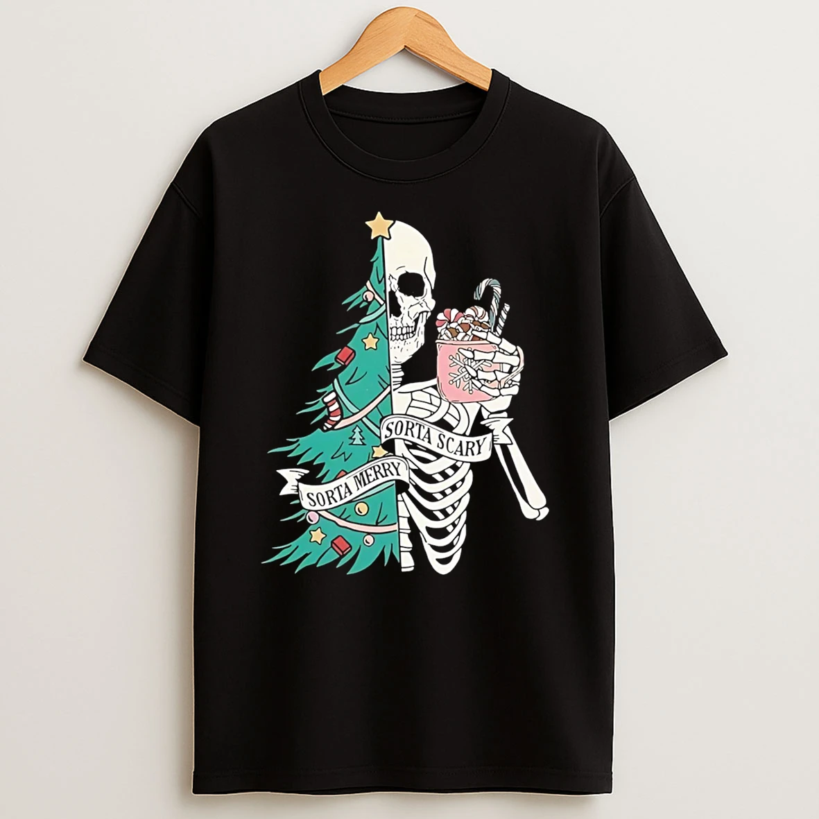 Christmas Sorta Merry Sorta Scary Skeleton Xmas Tshirt Hoodie