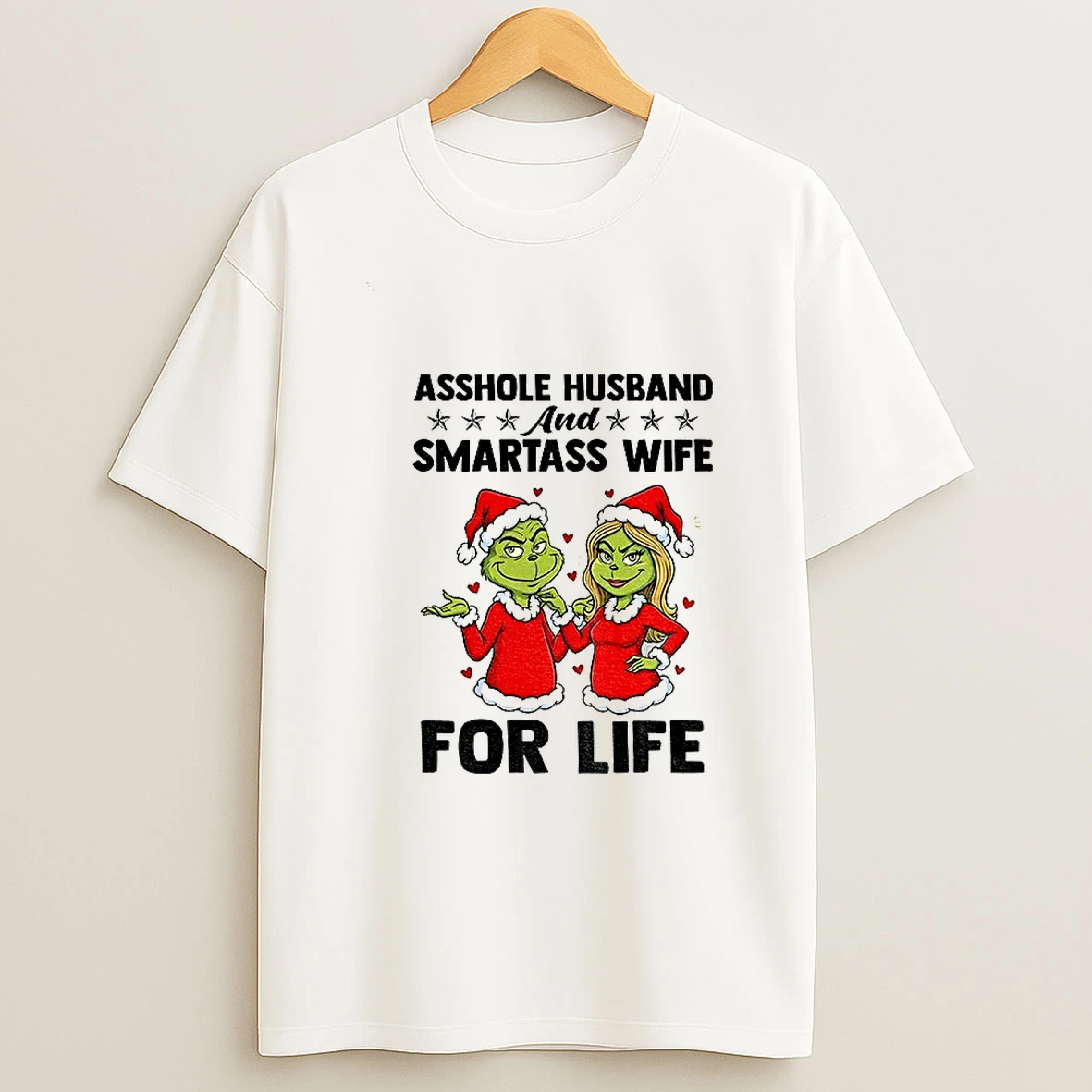 Couple Grinch Santa Claus Asshole Husband And Smartass Wife For Life Christmas Tshirt Hoodie
