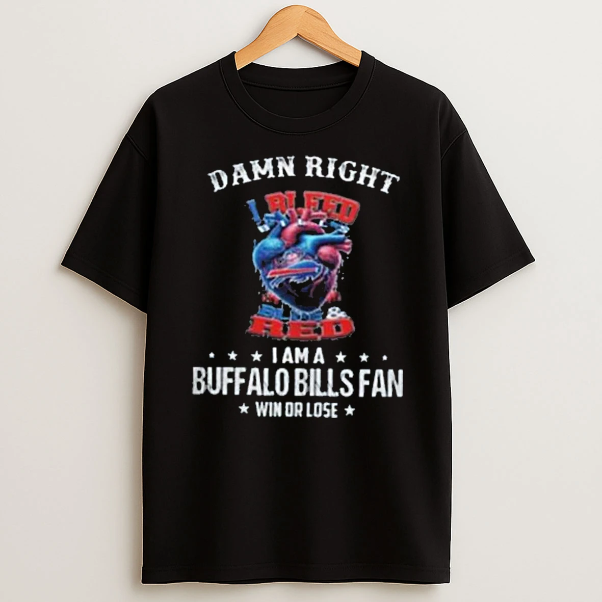 Damn Right I Bleed Bills Red And I Am A Buffalo Bills Fan Tshirt Hoodie