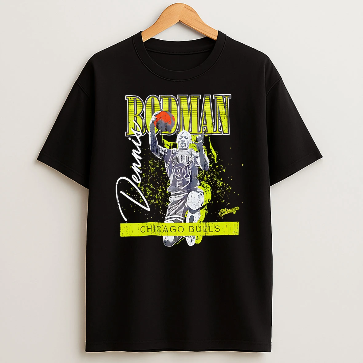 Dennis Rodman Chicago Bulls Mitchell And Ness Neon Pop Tshirt Hoodie