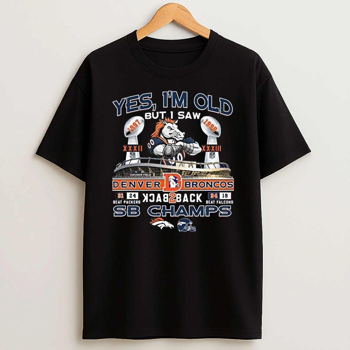 Denver Broncos 2025 Back2back Sb Champions Beat Falcons And Packers Mascot Tshirt Hoodie