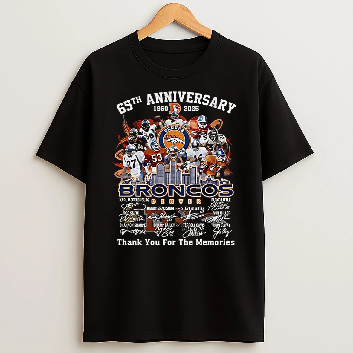 Denver Broncos 65th Anniversary 1960 2025 Thank You For The Memories Signatures Tshirt Hoodie