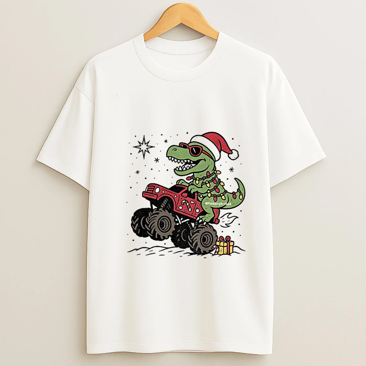 Dinosaur T Rex Christmas Monster Truck Tshirt Hoodie
