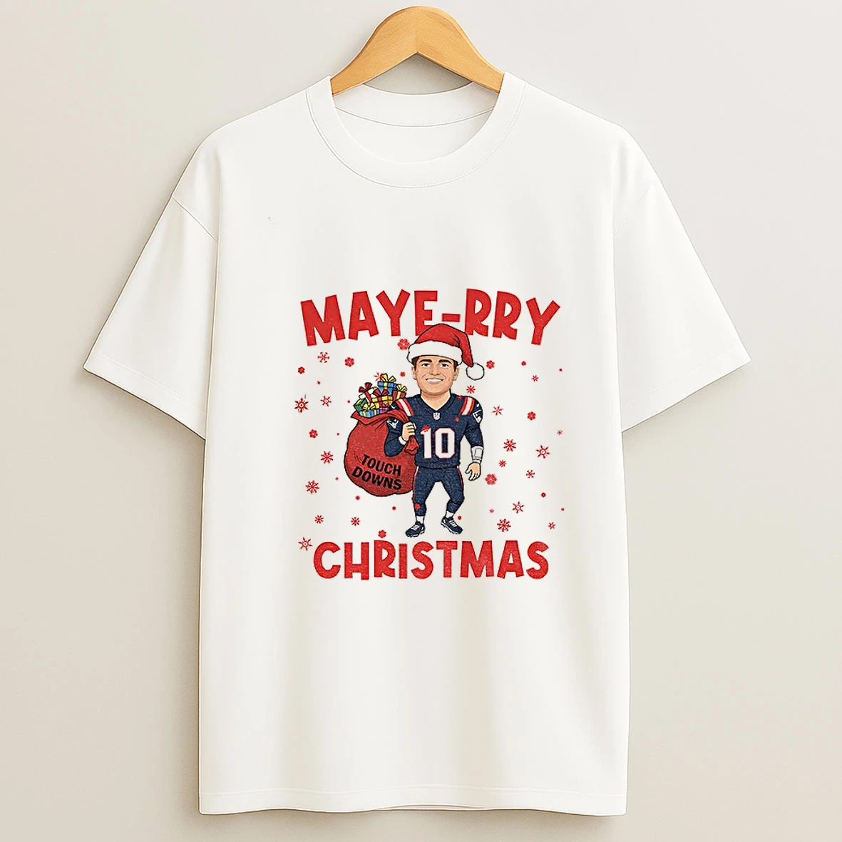 Drake Maye Santa Claus Touch Downs New England Patriots Nfl Football Maye Rry Christmas Tshirt Hoodie