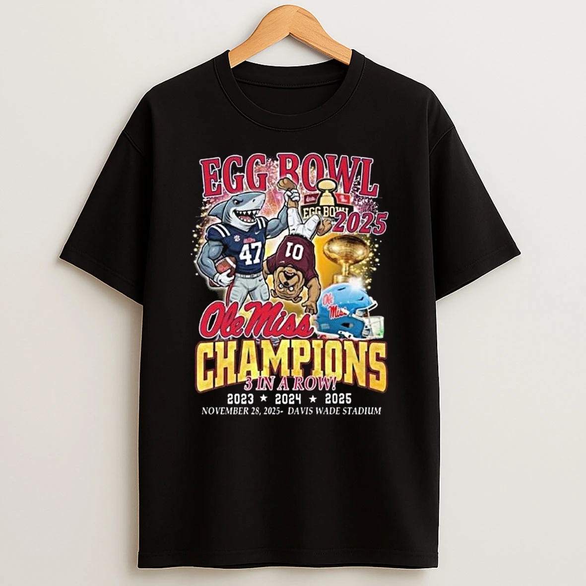 Egg Bowl Ole Miss Rebels Champions 3 In A Row 2023 2024 2025 Vintage Mascot Tshirt Hoodie