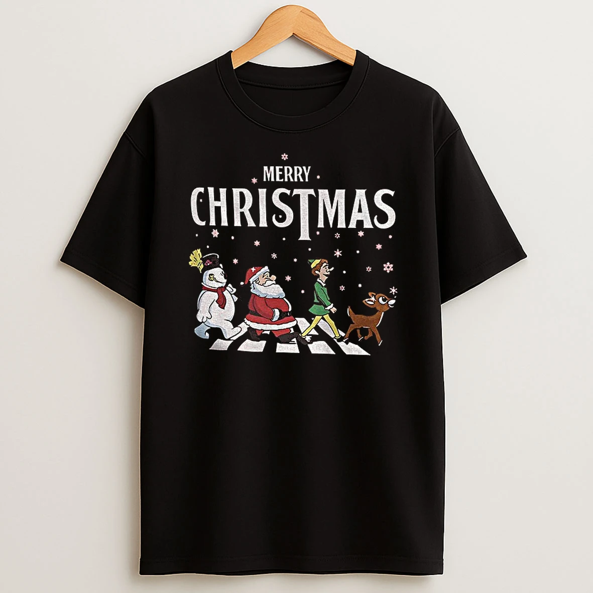 Elf Santa And Snowman Abbey Road Merry Christmas Tshirt Hoodie