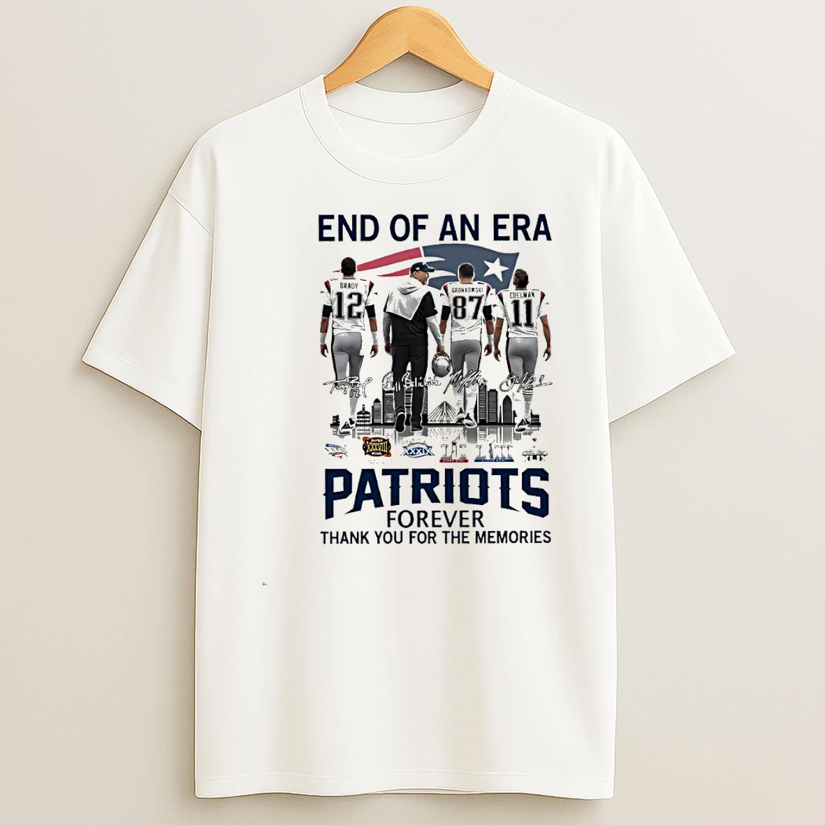 End Of An Era New England Patriots Super Bowl Champions Signatures Tshirt Hoodie