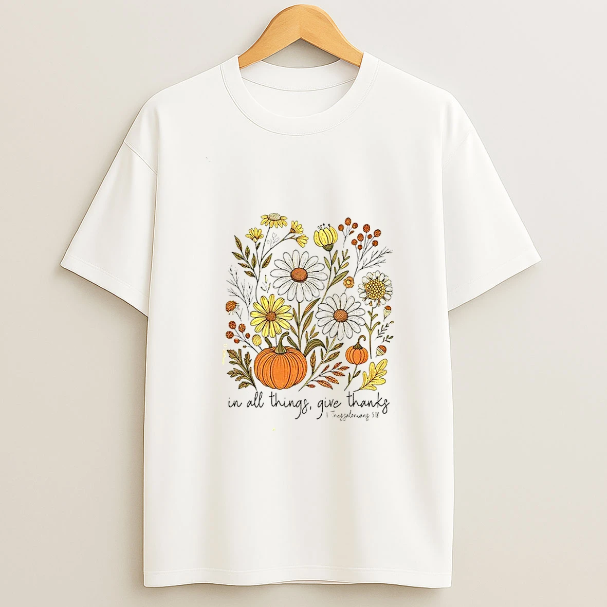 Fall Floral Christian Give Thanks Boho Thanksgiving Bible Verse Tshirt Hoodie