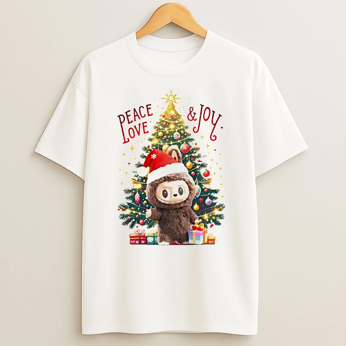 Festive Labubu Peace Love Joy Cartoon Christmas Tree Tshirt Hoodie