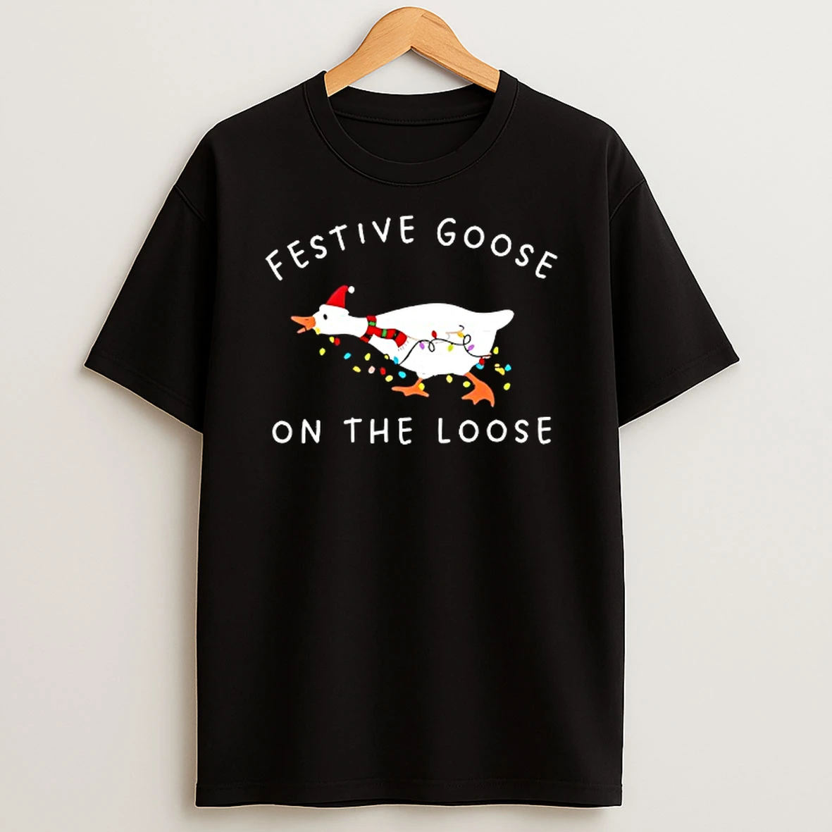 Festive Goose On The Loose Christmas Lights Tshirt Hoodie
