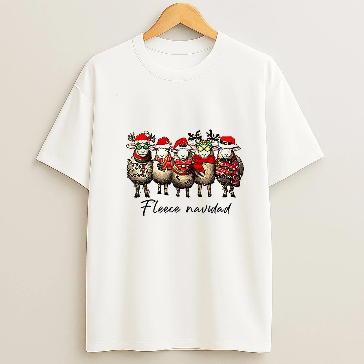 Fleece Navidad Sheep Lover Santa Hat Merry Christmas Tshirt Hoodie