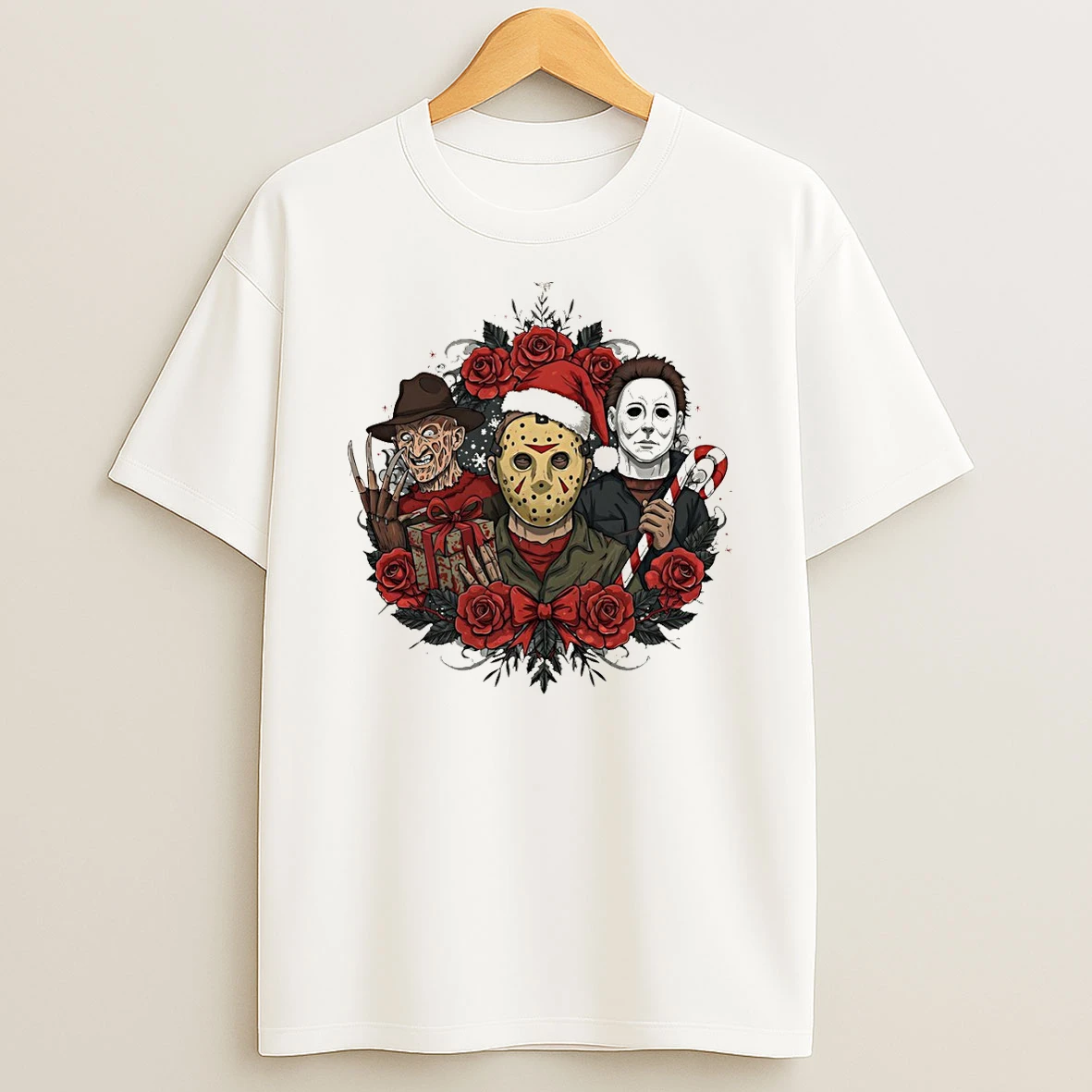 Freddy Krueger Jason Voorhees Michael Myers Rose Floral Merry Christmas Tshirt Hoodie
