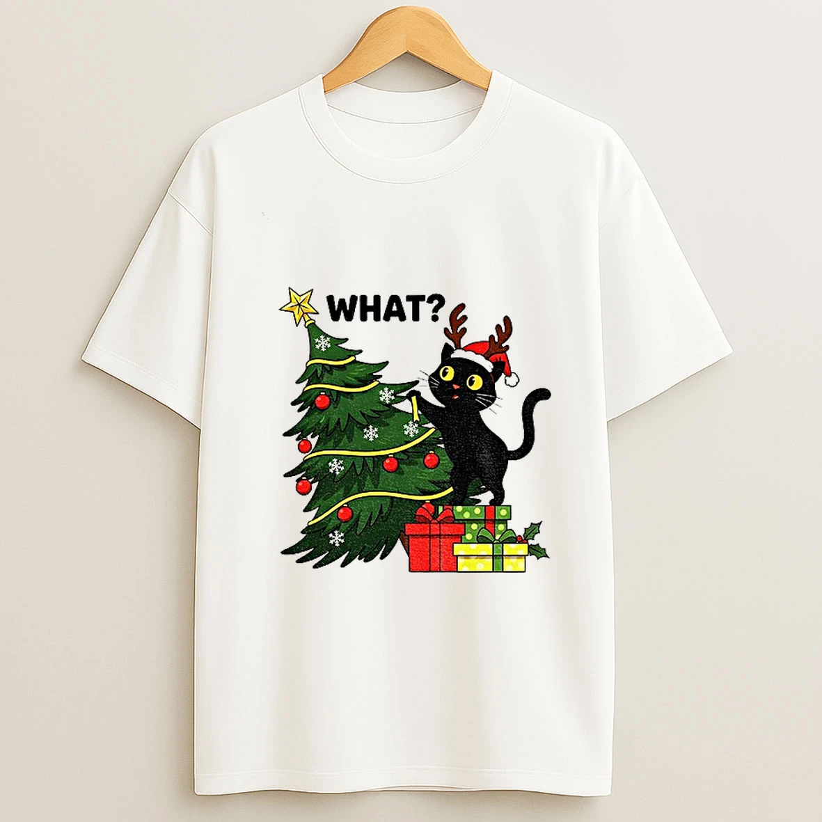 Funny Cat Christmas What Christmas Tree Knocked Over Tshirt Hoodie