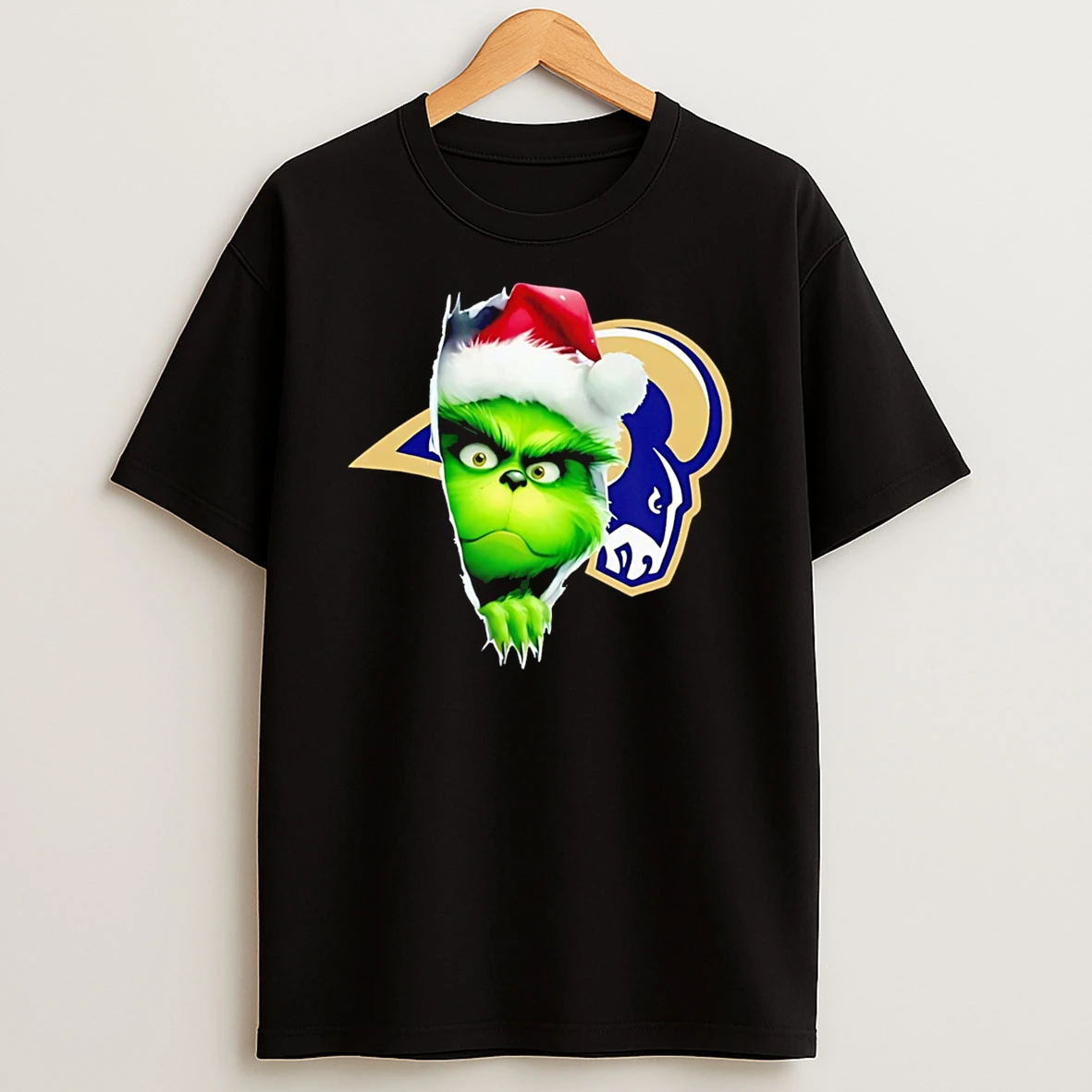 Funny Grinch Peeking Through La Rams Christmas Holiday Tshirt Hoodie