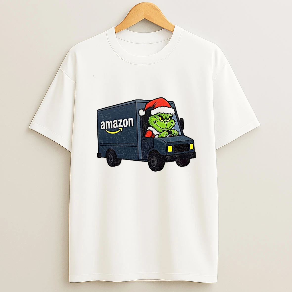 Funny Grinch Santa Claus In Amazon Truck Merry Christmas Tshirt Hoodie