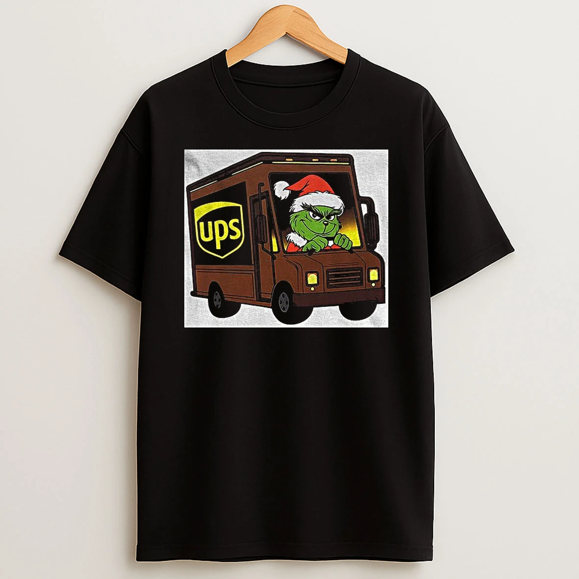 Funny Grinch Santa Claus In Ups Truck Merry Christmas Tshirt Hoodie