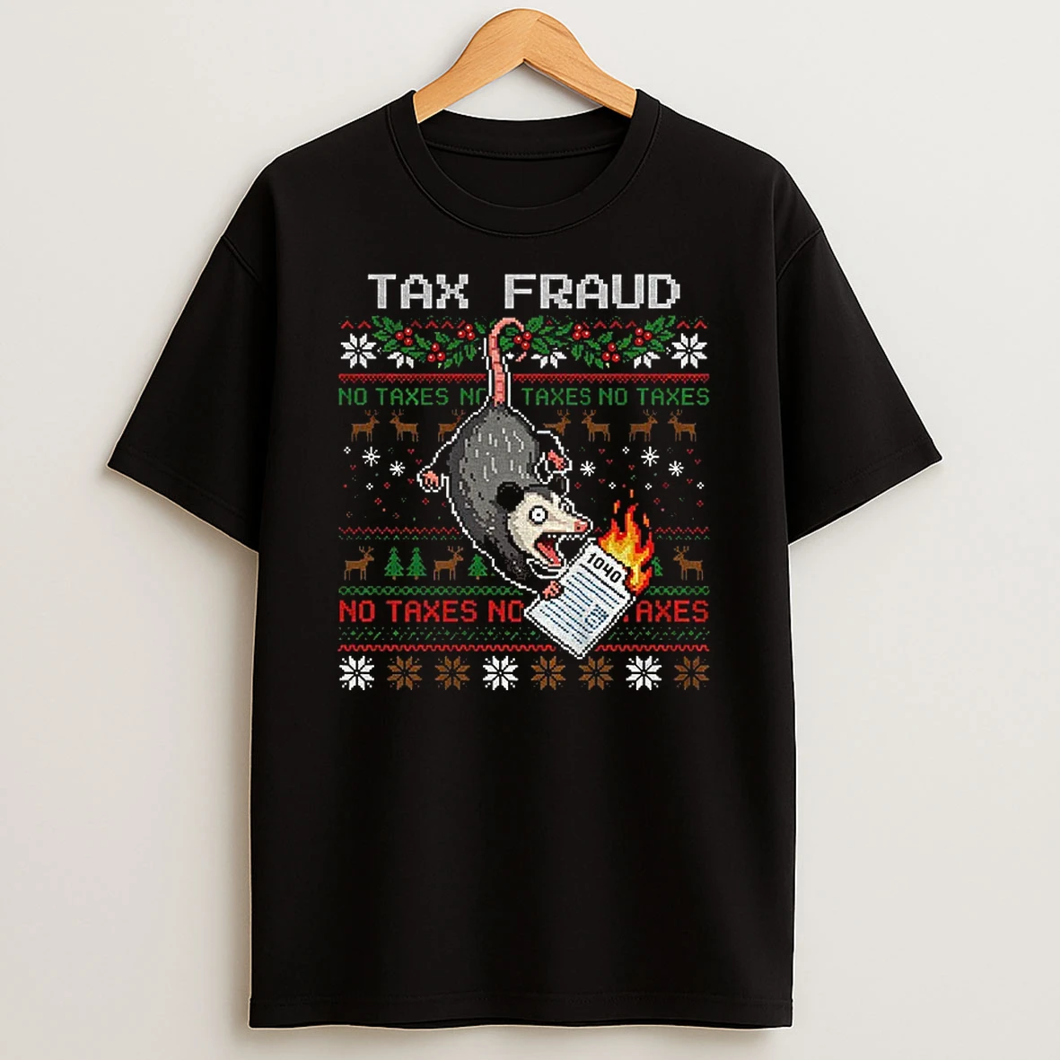 Funny Opossum Tax Fraud No Taxes Merry Christmas Tshirt Hoodie