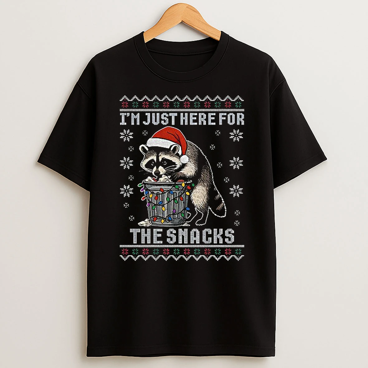 Funny Raccoon Christmas I Just Here For The Snacks Tshirt Hoodie