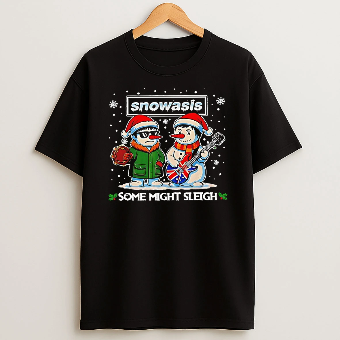 Funny Snowasis Some Might Sleigh Oasis Parody Christmas Rock Band Tshirt Hoodie