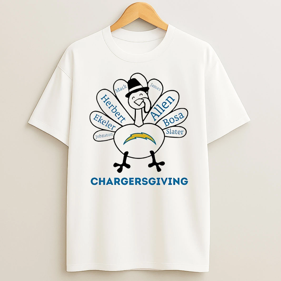 Funny Turkey Chargersgiving Thanksgiving With Los Angeles Chargers Heroes Nfl Herbert Allen Tshirt Hoodie