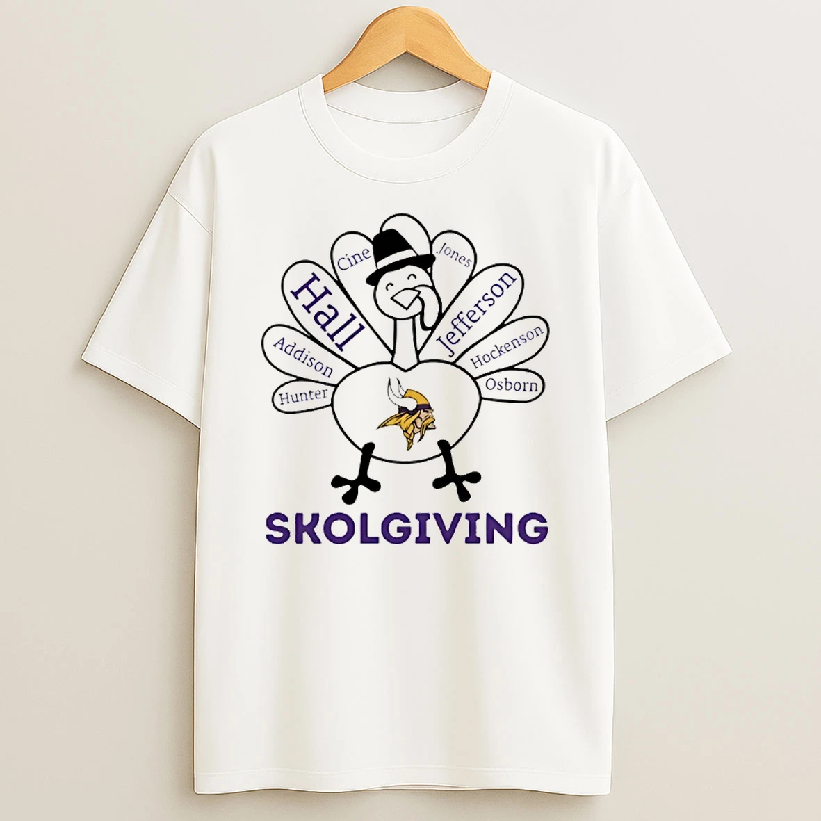 Funny Turkey Skolgiving Thanksgiving With Minnesota Vikings Heroes Nfl Hall Jefferson Tshirt Hoodie