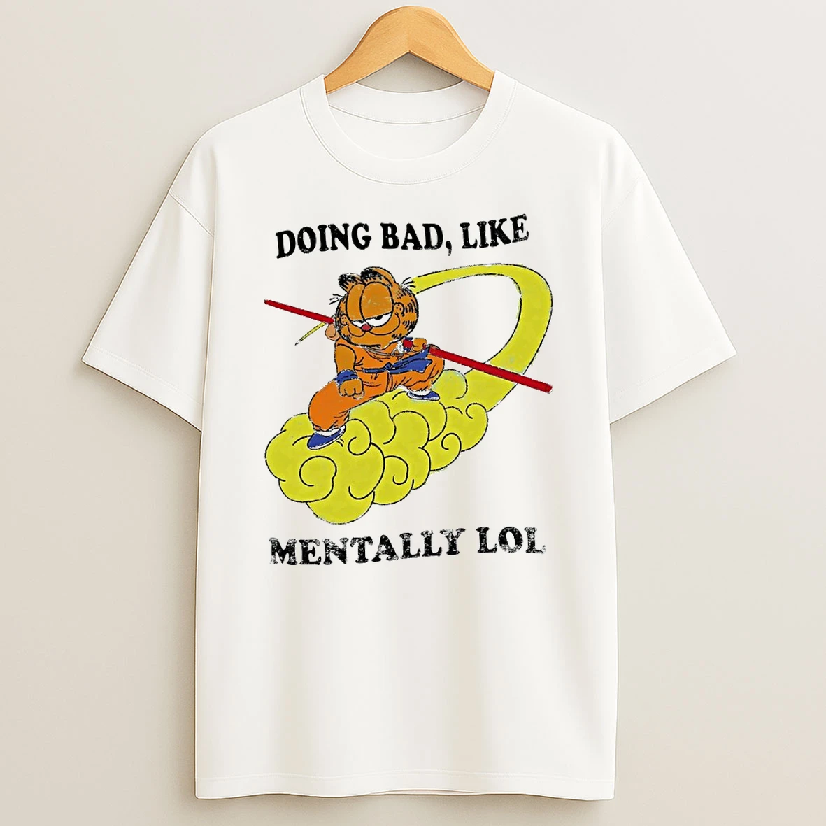 Garfieid X Goku Riding Cloud Doing Bad Mentally Lol Circle Tshirt Hoodie