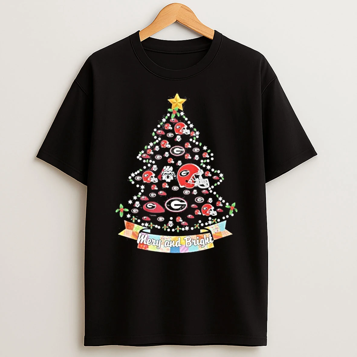 Georgia Bulldogs Merry And Bright Christmas Tree Tshirt Hoodie