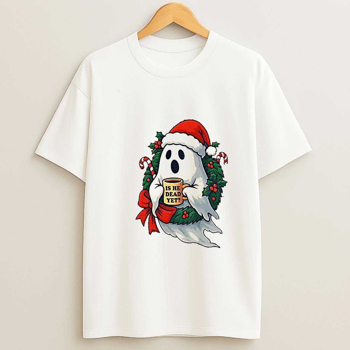 Ghost Santa Hat Is He Dead Yet Merry Christmas Tshirt Hoodie