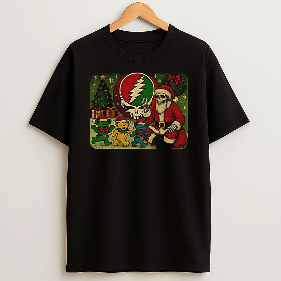 Grateful Dead Skeleton Santa Claus Stealie Bear Merry Christmas Tshirt Hoodie