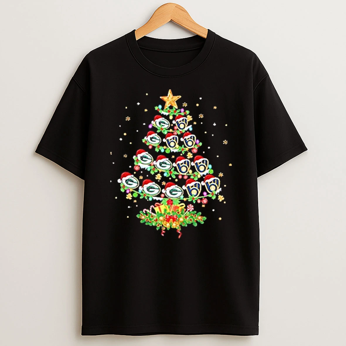 Green Bay Packers And Milwaukee Brewers Christmas Tree Two Teams Tshirt Hoodie