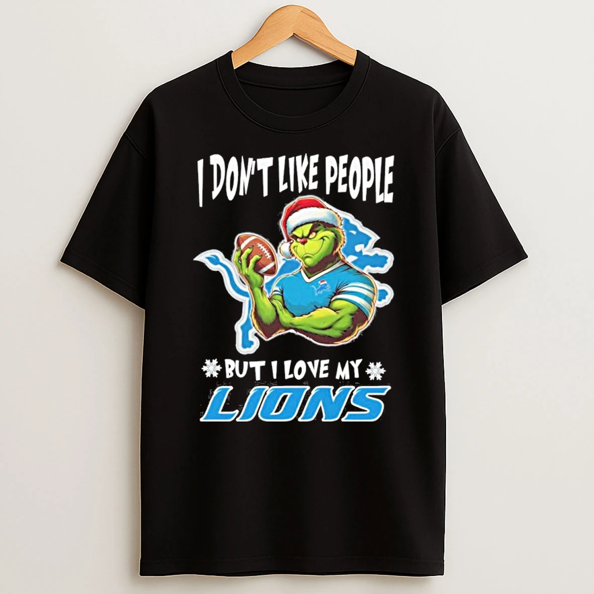 Grinch I Dont Like People But I Love My Detroit Lions Christmas 2025 Tshirt Hoodie