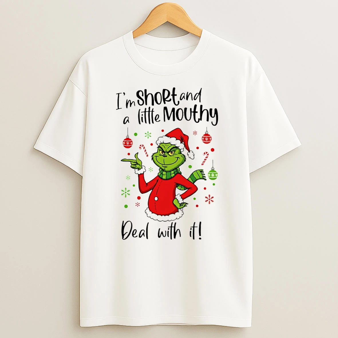 Grinch Im Short And A Little Mouthy Deal With It Christmas Tshirt Hoodie