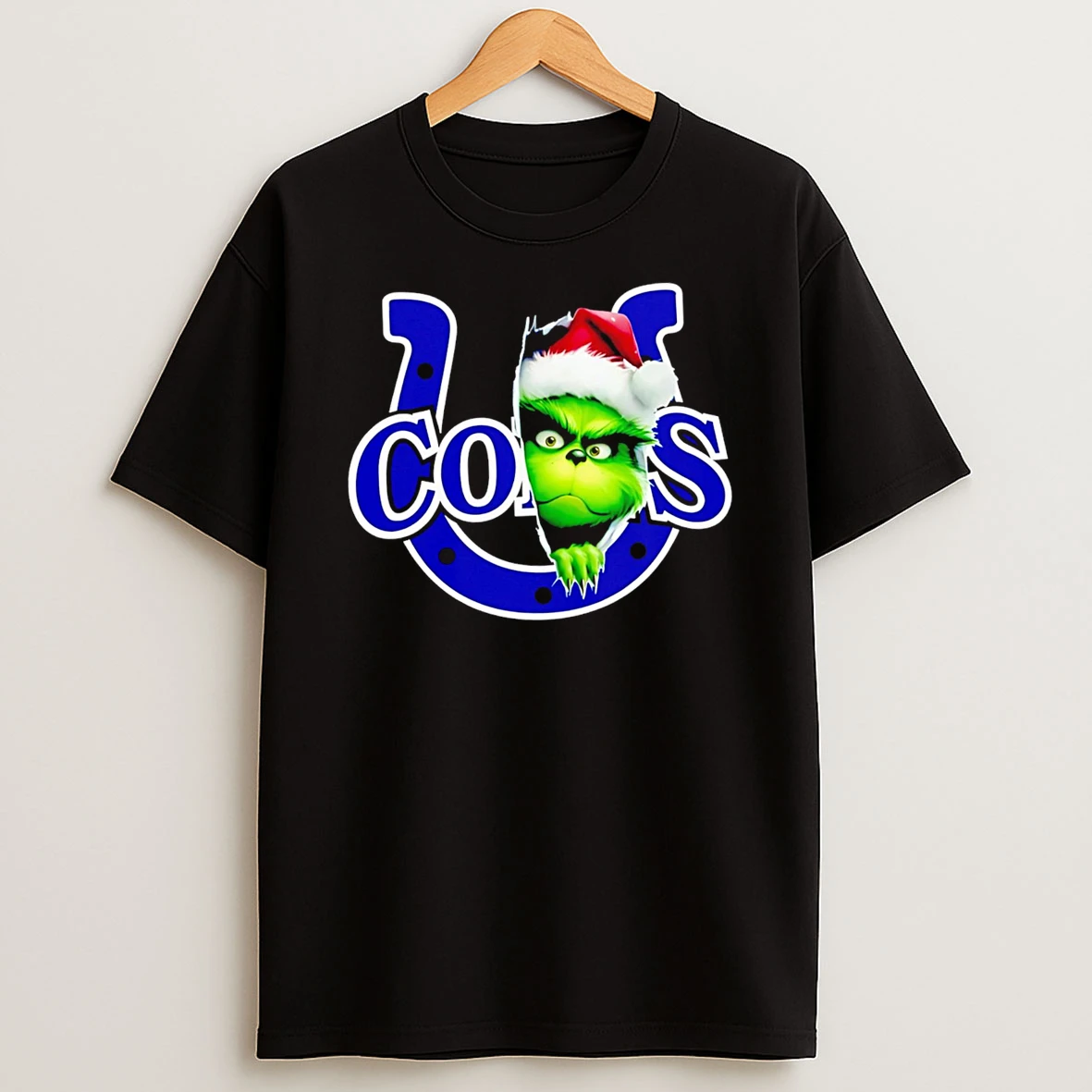 Grinch Peeking Through Indianapolis Colts Christmas Holiday Tshirt Hoodie