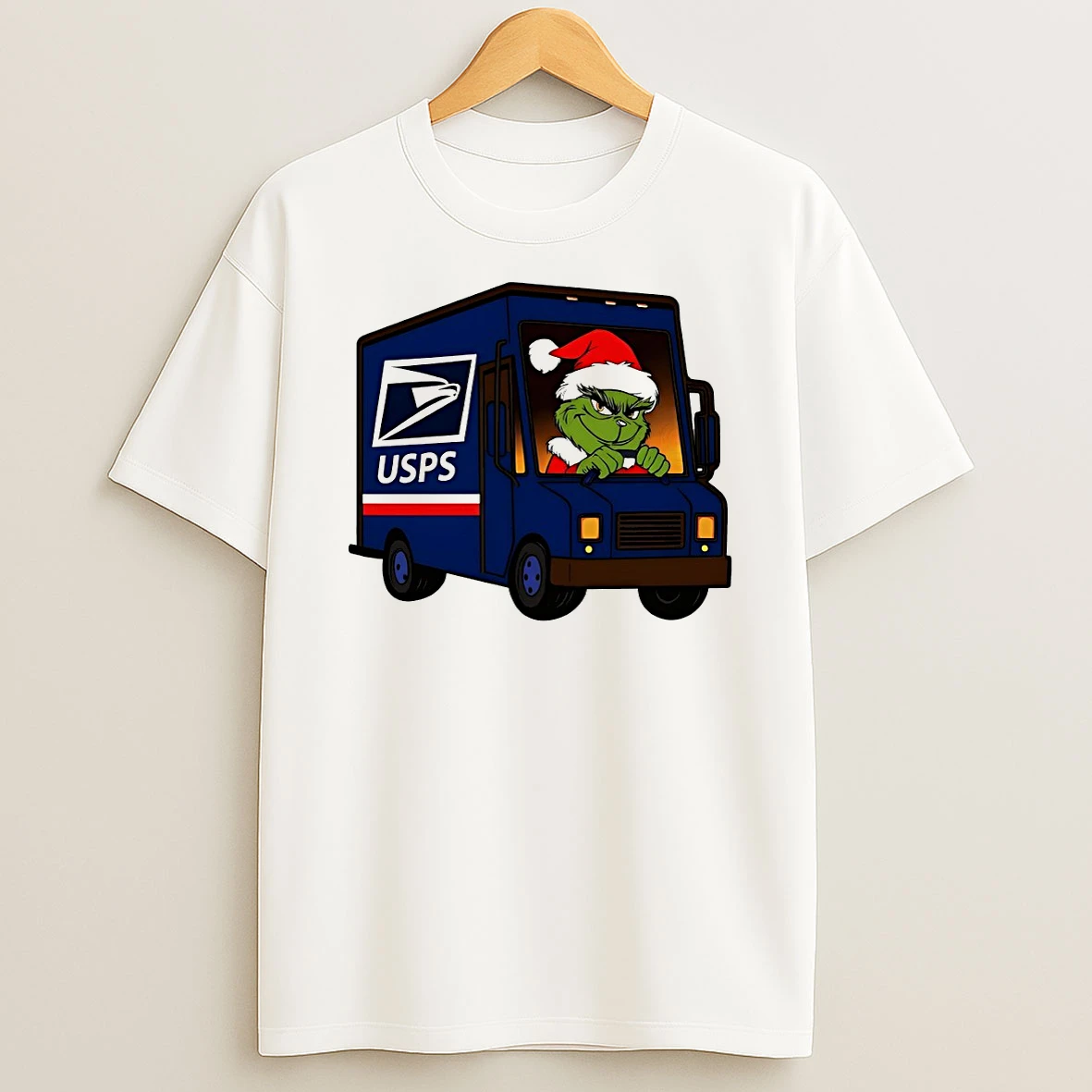 Grinch Santa Claus Mail Truck Usps Merry Christmas Tshirt Hoodie