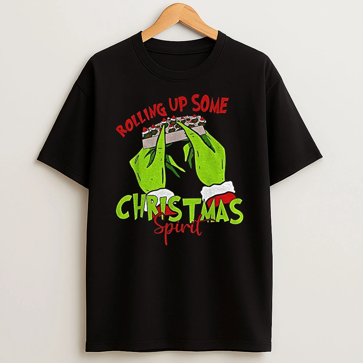 Grinch Santa Claus Rolling Up Some Christmas Spirit Merry Christmas Tshirt Hoodie