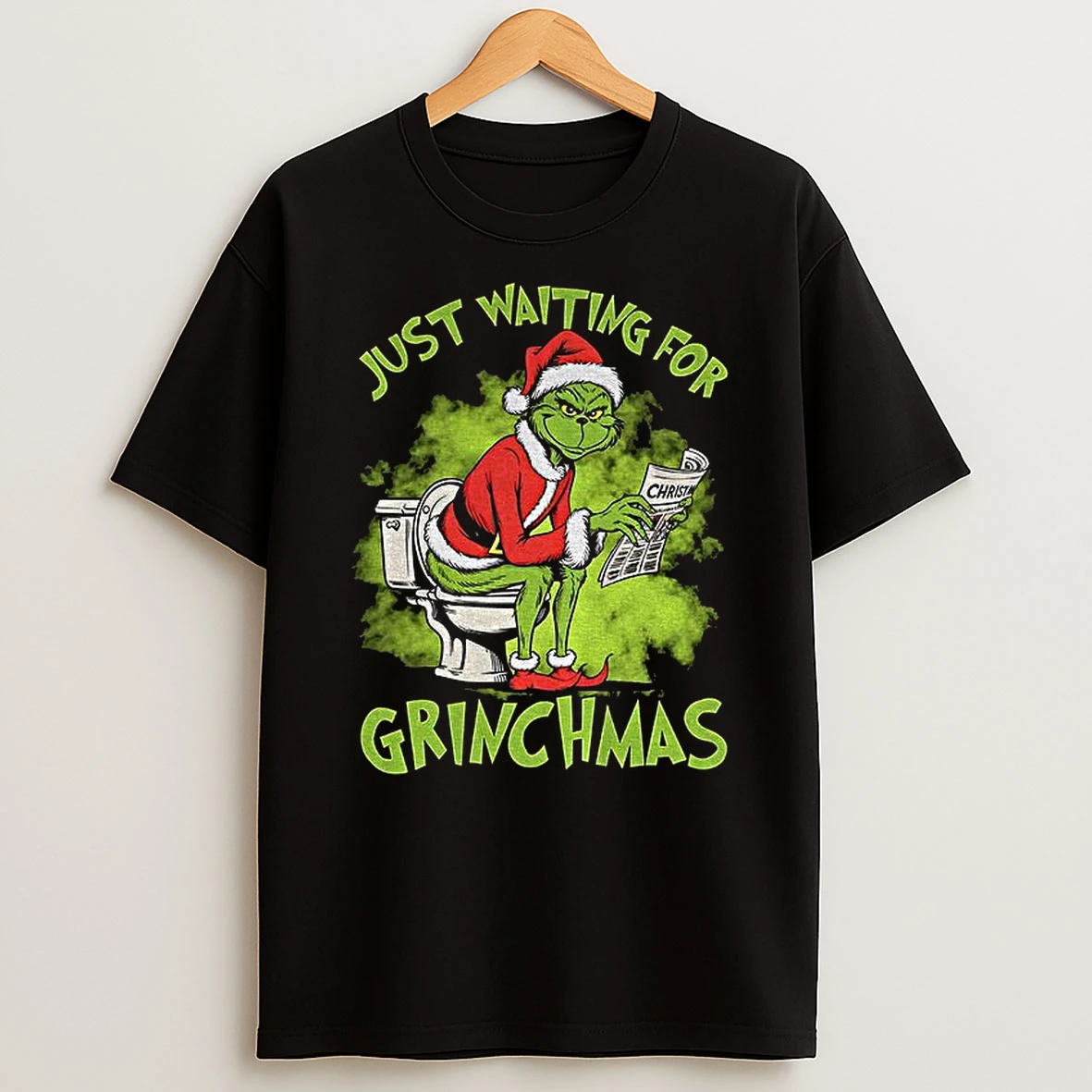 Grinch Santa Claus Toilet Just Waiting For Grinchmas Merry Christmas Tshirt Hoodie