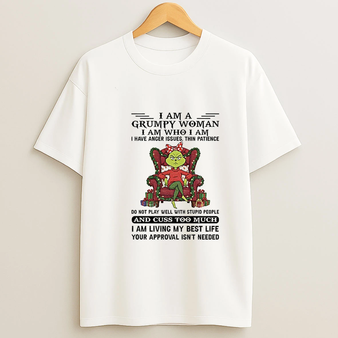 Grinch Santa I Am A Grumpy Woman I Am Who I Am I Have Anger Issues Thin Patience Do Not Play Well With Stupid Christmas Tshirt Hoodie
