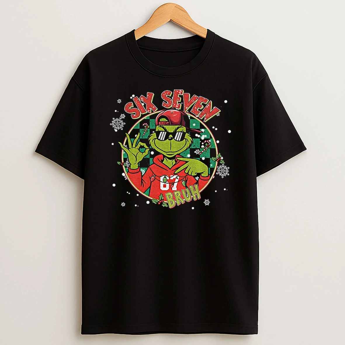 Grinch Santa Six Seven Checkered Hat Mean Guy Bruh Joke Christmas Tshirt Hoodie