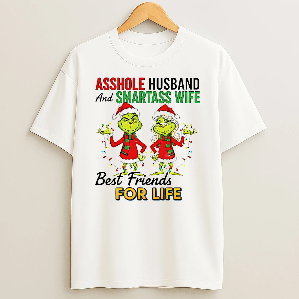 Grinch Santa Asshole Husband And Smartass Wife Best Friends For Life Merry Christmas Tshirt Hoodie
