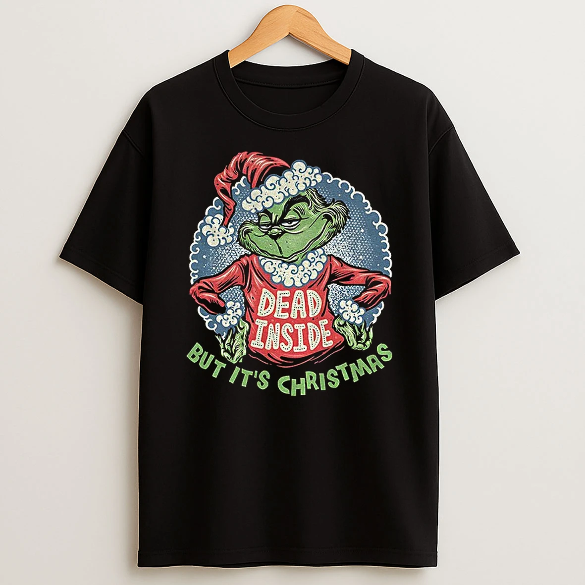 Grinch Santa Hat Dead Inside But Its Christmas Merry Xmas Tshirt Hoodie