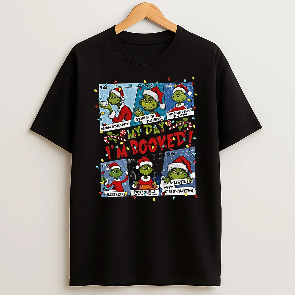 Grinch Santa Hat Wallow In Self Pity My Day Im Booked Merry Christmas Tshirt Hoodie